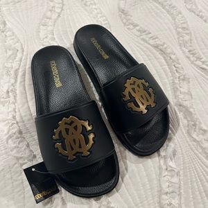 Roberto Cavalli Slides black and gold